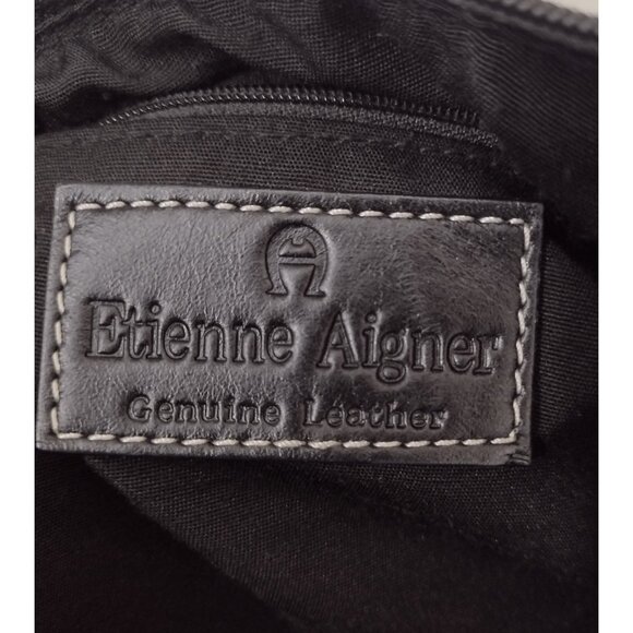 Vtg Etienne Aigner Soft Leather Crossbody Shoulder Bag Purse Black Logo Biker - Picture 7 of 8